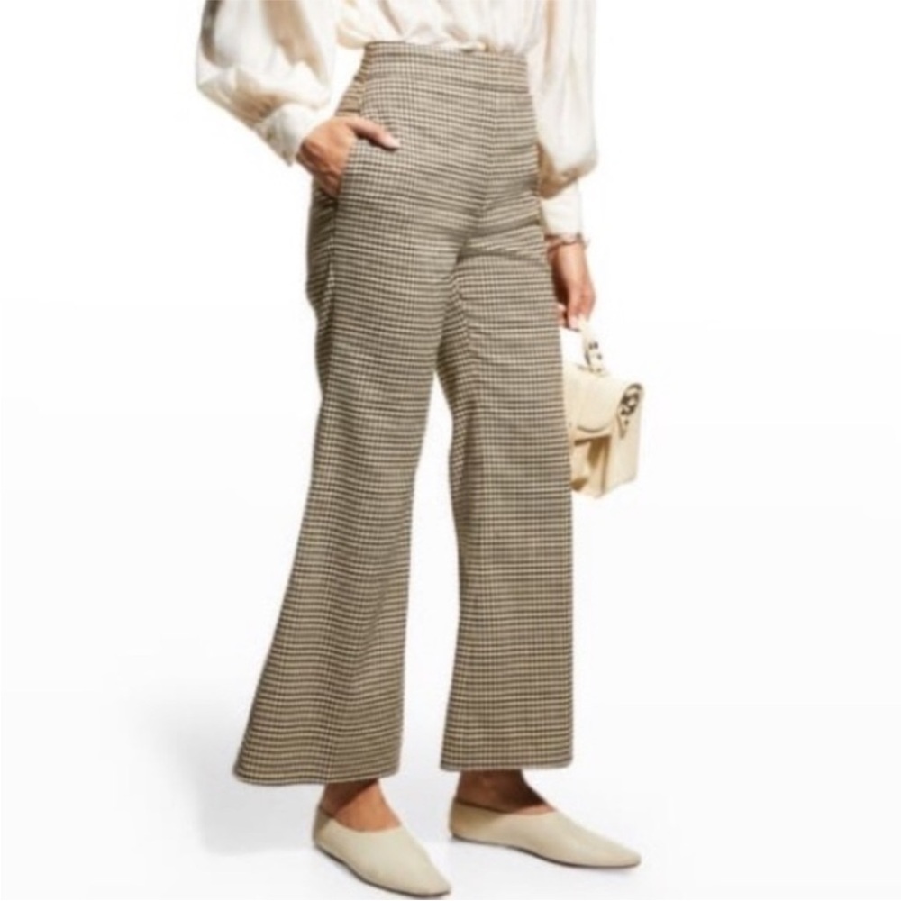 Rebecca Taylor Linen Suit Cream and Black Checkered Crop Flare Pant Size 4